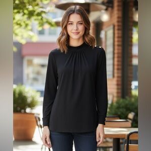 Ann Klein  Black Button-Detail Women's blouse size medium